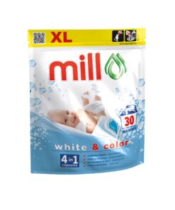 MILL Bērnu veļas mazgāšanas kapsulas baltai un krāsainai veļai 4 in 1, 690 g (30 × 23 g)