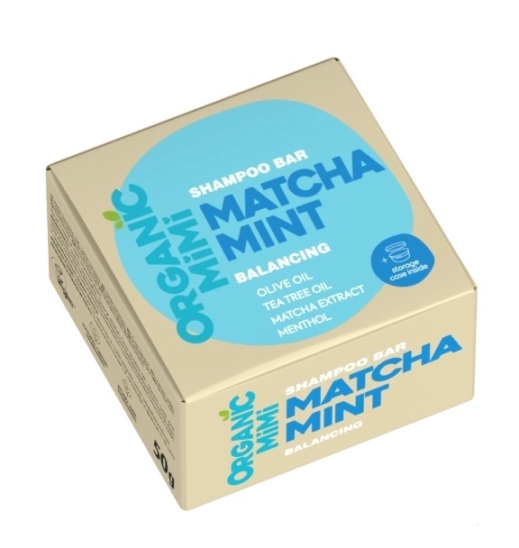 ORGANIC MIMI Matcha Mint cietais šampūns taukainiem matiem, 50 g